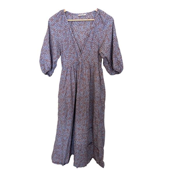 Madewell Marianna Puff-Sleeve Midi Dress Dream-On Daisies Medium Cotton Purple - Picture 3 of 9
